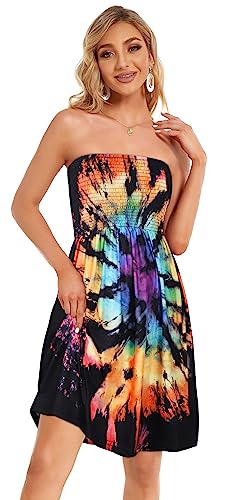 Image of Summer Dresses for Women Strapless Sundress Floral Print Beach Cover Ups