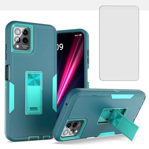 Nagebee For T-Mobile REVVL 6 Pro 5G / REVVL 6x Pro 5G Phone Case With Tempered Glass Screen Protector Belt Clip Holster With Built-in Kickstand, Heavy Duty Shockproof Armor Rugged (Black