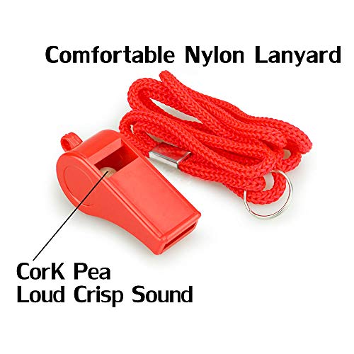 Hipat Red Emergency Whistles with Lanyard, Loud Crisp Sound, 2 Packs Plastic Whistles Ideal for Lifeguard, Self-Defense and Emergency by Hipat - Used condition - Image 3