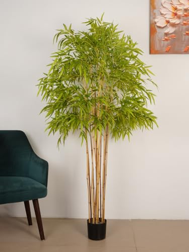 Image of ARICK DECOR 6Ft Artificial Bamboo Tree in Pot, 6ft Realistic Faux Bamboo Silk Plant with Natural Look Canes, Peacock Shaped Floor Decor for Home, Office & Balcony
