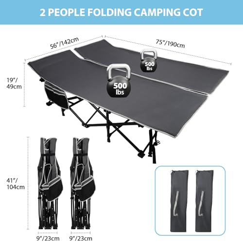 Image of REDCAMP 2 Person Oversize Camping Cots for Adults, 56'' Extra Wide Sleeping Cots Heavy Duty, XXXL Cots Portable for Outdoor Indoor Office, Grey