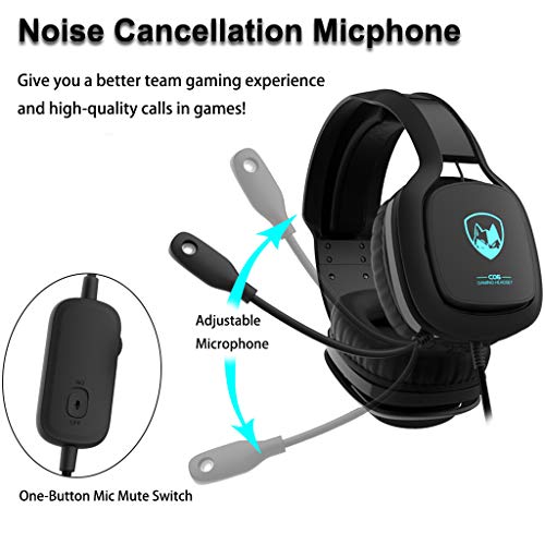 Maegoo Cuffie Gaming PS4 PC Xbox One, Over Ear Cuffie da Gaming con Microfono Luce LED Cancellazione del Rumore da 3,5 mm Stereo Cuffie per PC PS4 Xbox One Nintendo Switch Laptop Tablet Mac Telefono