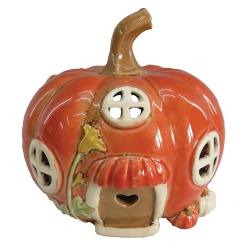 Shudehill Giftware Village Pottery Ceramic Tealight Holder Autumn Collection Houses - Pumpkin or Acorn Designs (Pumpkin)