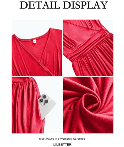 Image of LILBETTER Women Sleeveless Deep V Neck Loose Plain Long Maxi Casual Dress