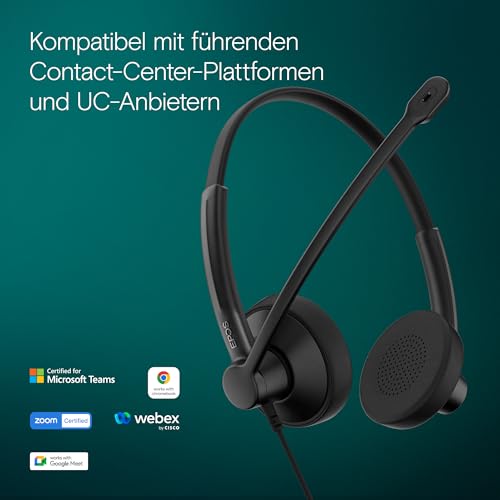 EPOS Impact 100 MS Teams Stereo USB-C+A Headset mit Mikrofon, Microsoft Teams Zertifiziert, Ger&auml;uschunterdr&uuml;ckung, leichtes Design, USB-Adapter, UC Business Kopfh&ouml;rer, weiche Ohrpolster, schwarz
