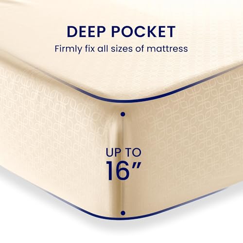 Image of SLEEP ZONE 3 Pieces Sheet & Pillowcase Sets, Luxury Embossed Sheets Set for Kids, Deep Pocket 16 inch,Super Soft, Wrinkle Free, Fade Resistant, Easy Care (Beige-Four Leaf Clove, Twin)