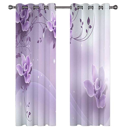Rideaux Et Draperies Intérieurs 3D Orchidée Lilas Motif Rideau Thermique Isolant Anti Froid pour Salon Et Enfant Chambre 140X160Cm(L X H) Lot De 2 Rideaux Occultants À Oeillets