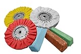 Complete 6pc Kit Buffing Wheel & Polishing Aluminum Brown Blue Red Compound Set
