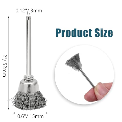 Image of Hordion 15pcs Cup Shape Wire Brush 5 /8 inch Diameter, 1 /8 Inch Shank Rust Removal Polishing Brush for Rotary Tools Accessories