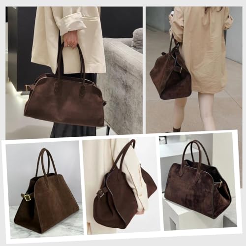 Image of Women's Suede Tote Bag - Large-Capacity Vintage Satchel, Brown Top-Handle Bag for Work and Travel