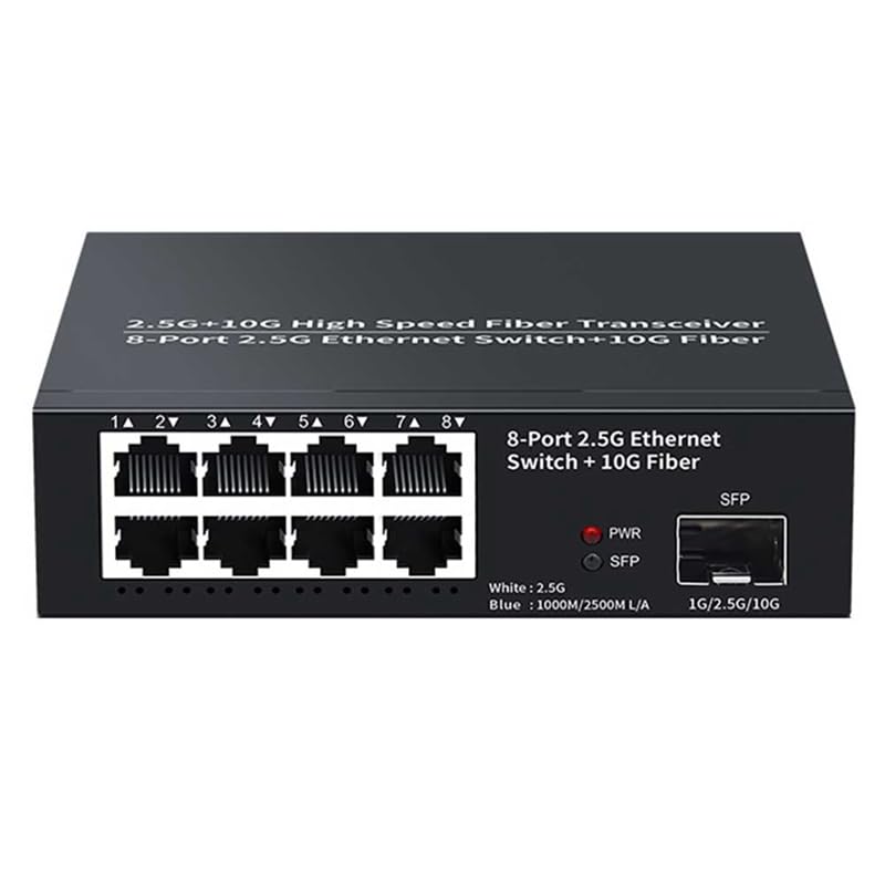 Conmutador Ethernet de 8 Puertos Conmutador de Red de 2,5 Gbps + Ranura para Fibra de 1 Puerto 10G Conmutador de Red de Laboratorio DoméStico Plug y Play-Enchufe de la UE