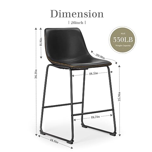 DUMOS 26 Inch Counter Height Bar Stools Set of 4, Modern Faux Leather High Barstools with Back and Metal Leg, Bar Chairs for Kitchen lsland, Black by DUMOS - Image 2