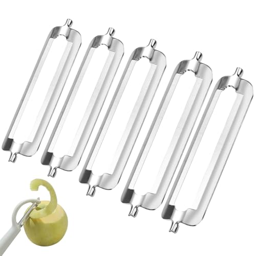XURJUMI 5 Stück Schäler Ersatzklinge Edelstahl Sparschäler Tupper Ersatzklingen,Turbo Schäler,Klinge Schäler Für Obst Und Gemüse Orangenschäler,Flachschliff Profischäler Doppel Sparschäler