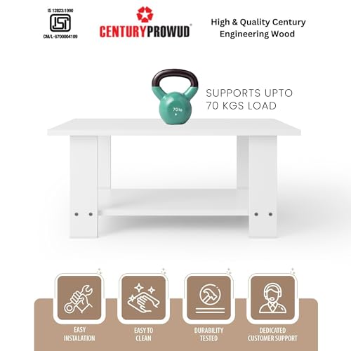 Image of FURLAY LatteEdge Engineered Wood Coffee Table with Bottom Shelf - 90 x 55 x 40 cm (001, White)
