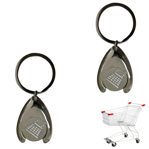 Fichas De Carrito, Llavero Moneda Carro Compra, 2 Piezas Moneda Carro Supermercado, Moneda Carro, Llaveros de Metal para Carro de La Compra, Plata de Llavero con Chip para Carro de la Compra