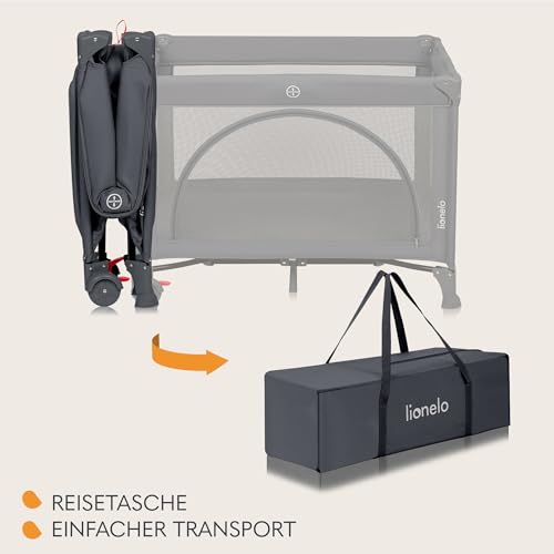 Lionelo Laura 2-in-1 Reisebett bis zu 15 kg Laufgitter von 0 bis 36 Monate Seitlicher Einstieg T25 Schaumstoffmatratze, 2 Höhenstufen, Reisetasche, Räder mit Bremse