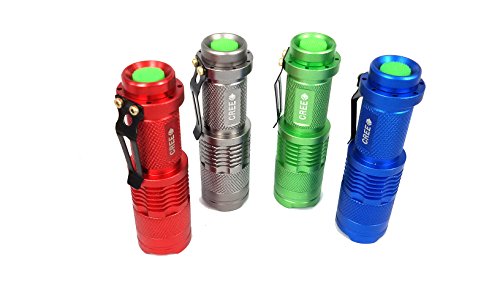Goldengulf 3 Mode Focus Adjustable Led High Power Super Bright Portable Handheld Flashlight Tactical Torch Lamp for Riding Camping Hiking Hunting, 4pcs/Pack-Red/Blue/Siliver/Green