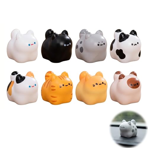 8 Figurines Chat Miniature pour Décoration Voiture et Maison, Statuettes de Chat Kawaii en Résine pour Tableau de Bord, Bureau et DIY Micro Paysage, Modèles...