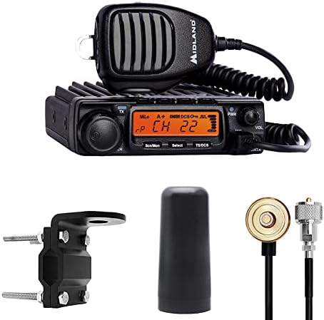 Midland – MXT400VP3-40 Watt GMRS MicroMobile Two Way Radio - Off Roading Outdoor Boat Ranches Tractors Radio - 8 Repeater Channels - Antenna Mounting Bracket Antenna Chord, 3dB Gain Ghost Bundle