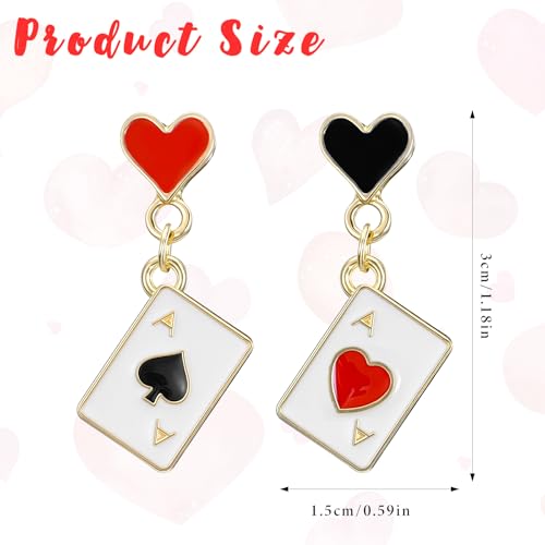 Queen of Hearts Earrings, Asymmetric Red Heart Poker Clock Dangle Earrings for Women, Trendy Costume Accessories Jewelry (White, Red, Black)2