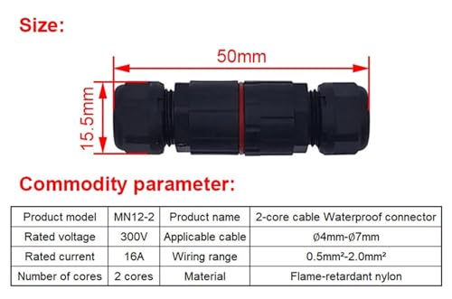Conector M12 de 2 pines en nailon resistente para soldadura a tope MN12-3 2