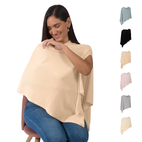 Image of Breathable Nursing Cover Up for Breastfeeding - Privacy Nursing Covers - Newborn Essentials Must Haves - Improved Ponchy by Gold Mamas - Nude