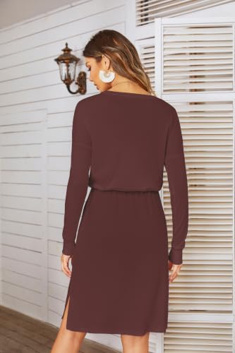 Image of Simier Fariry Womens Fall Winte Long Sleeve Knee Length Casual Dress with Pockets