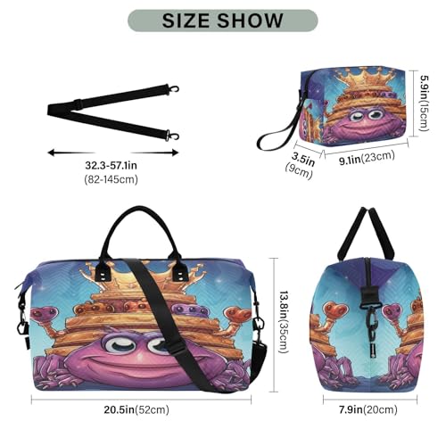Cute Doodle Animal Lobster Travel Duffel Bags Gym Bag Weekender Handbag with Toiletry Bag for Women Girls Men3