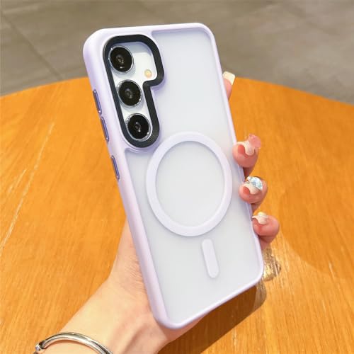 Coque de charge sans fil magnétique de luxe transparente mate pour Samsung S24 Plus