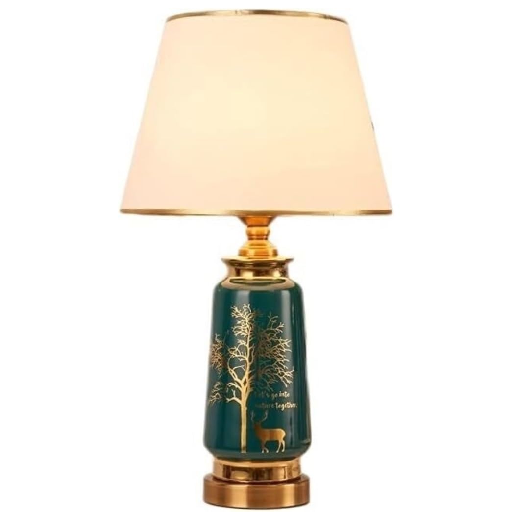 AZHKJKZH Table Lamp Glazed Ceramic Bedside Lamp Fabric Lampshade Metal Nightstand For Living Room Bedroom For Home(D)
