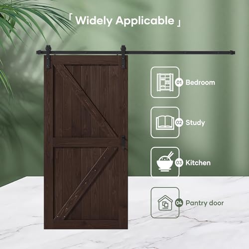 Image of FREDBECK 42 x 96 Brown Wood Barn Door with Hardware Included,K-Frame,Coffee