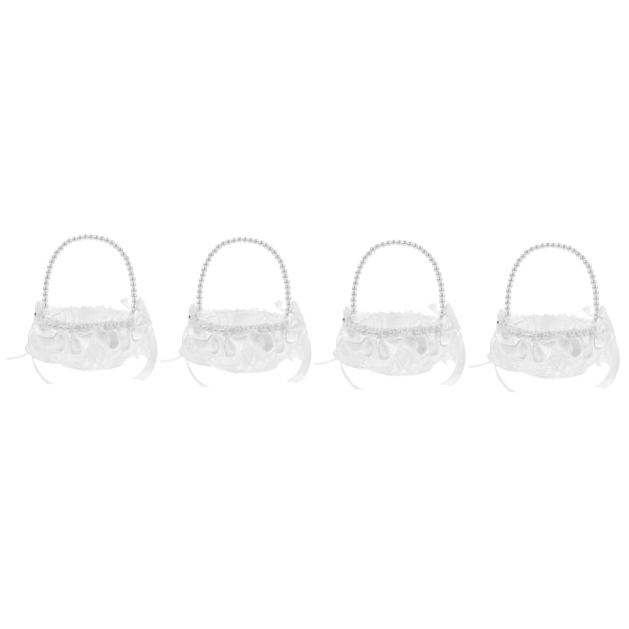 Alipis 4pièces Panier Fleuri Dentelle Romantique Pour Demoiselle Honneur Panier à Bonbons Élégant Avec Poignée Perles Pour Mariage Décoration De Cérémonie Et Transport De Fleurs