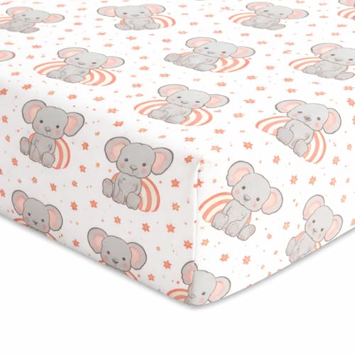 Image of Fitted Cot Crib Sheet 132 x 71 cm (28 inchx52 inch) - Cute Elephant Print - Soft & Breathable Baby Bed Sheet with Deep Pocket & All Round Elastic - Newborn Crib Mattress Sheet