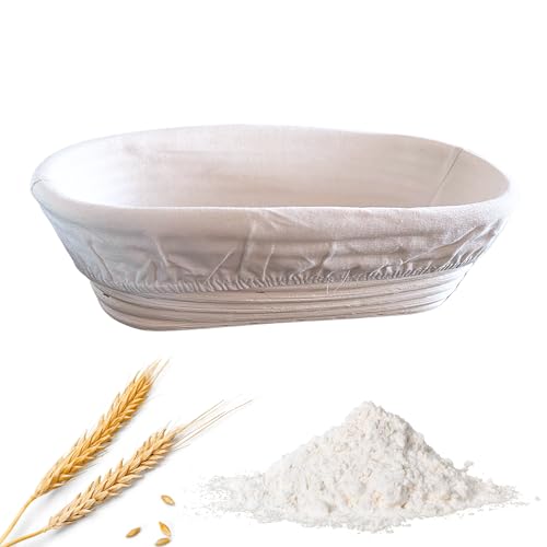 Panier de fermentation ovale (moyen, grand, lot) – Banneton en rotin de qualité supérieure pour de pain aérées, idéal pour le levain et la pâte à levure, avec insert en lin, favorise une