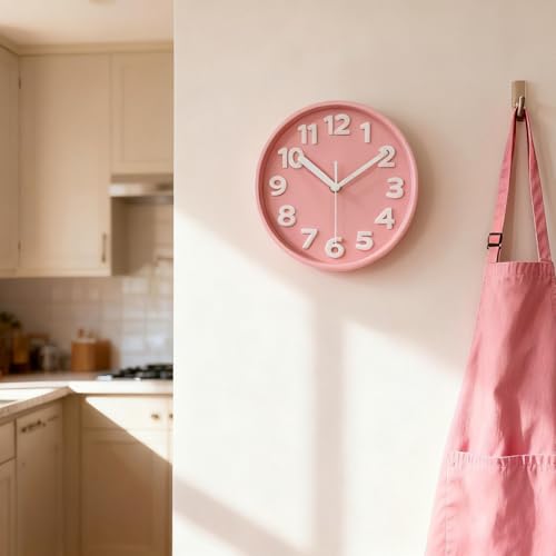 JENLYSTIME 8 Inch Vibrant Pink Modern Wall Clock – Silent Non-Ticking, Bold 3D Numbers, Precise Quartz Movement | Decorative Desk & Wall Clock with Stand for Home, Kitchen, Bedroom, or Office - Image 4