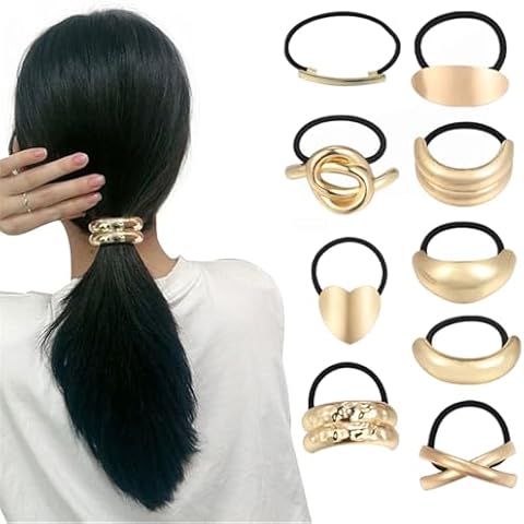 4PCS Metal Hair Ties Gold Ponytail Hair Cuff,Metal Geometric Elastic Holder Hair Ties Women's Hair Band for Hair Accessories Cover