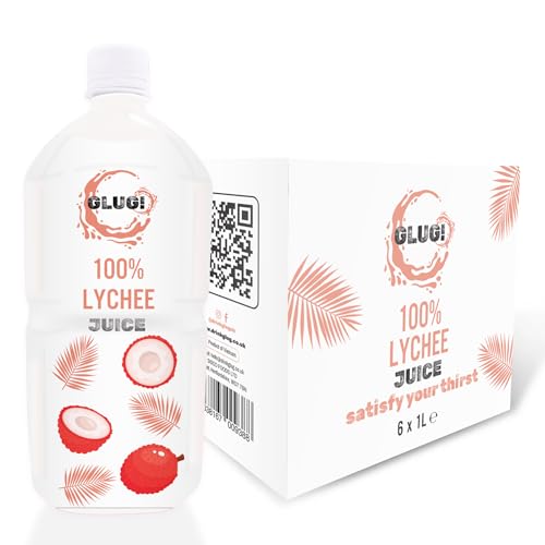 GLUG! 100% Lychee Fruit Juice Healthy Juice Drink With No Added Sugar (6 x 1L)