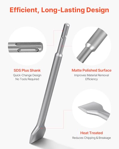 Image of VEVOR SDS Plus Chisel Set, 6pcs SDS Plus Rotary Hammer Drill Attachments, Includes Point, Flat, & U-Groove Chisels, Heat Treated 40Cr Alloy Steel, Sharp Edge for Demolition, Concrete and Brick