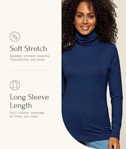 Image of Felina Women's Long Sleeve Cotton Modal Turtleneck Top, Breathable Lightweight Layering Essential, Fitted Turtleneck Sweater