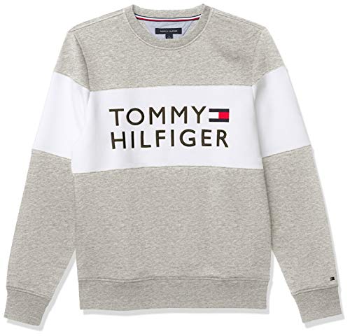 Tommy Hilfiger mens Tommy Hilfiger Men's Logo Crewneck Sweatshirt, Grey Heather, Large US