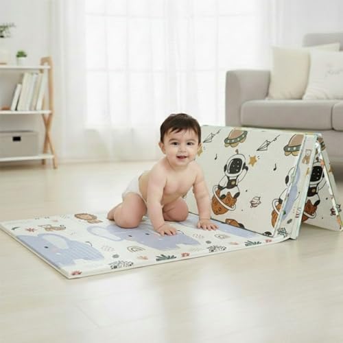 Image of BabyPro 6mm Reversible Baby Playmat, 6.5x4.5 ft Foldable Mat, Jungle Galaxy | Waterproof, BPA-Free XPE Foam, Non-Toxic Bounce-Back Cushion, XL