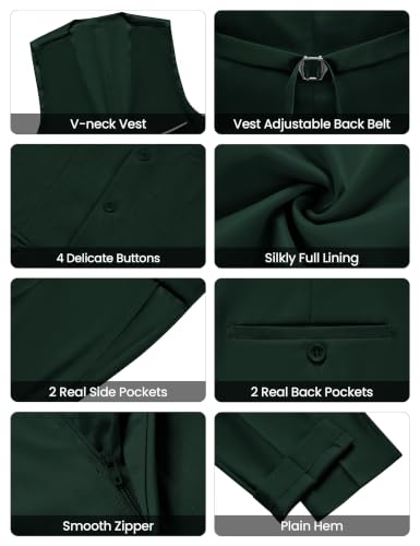 Image of WULFUL Men's Slim Fit Suit One Button 3-Piece Blazer Dress Business Wedding Party Jacket Vest & Pant