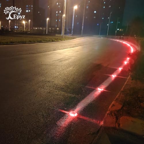 Image of Epyz Solar Road Stud Reflector Light Outdoor Waterproof, IP68, 10 Red LED Deck Lights for Driveway, Dock, Stairs, Sidewalk, Yard, Round, Pack of 1