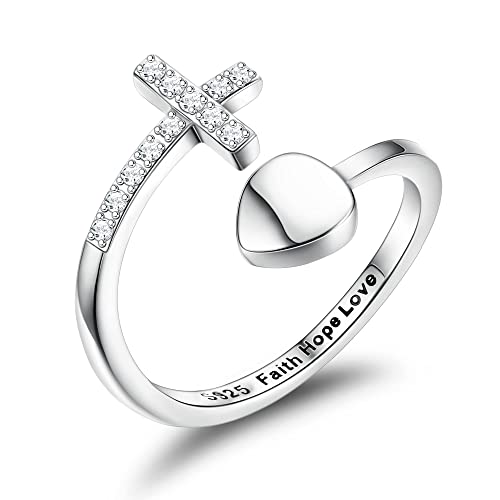 KRFY Bagues Croix en Argent 925 pour Femme Plaqué Or Blanc 18 Carats Bagues Reglables de Promesse pour Femme