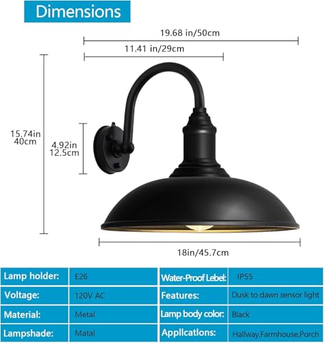 DENGNBJ 18" Large Outdoor Barn Light, Dusk to Dawn Sensor, Garage & Porch by DENGNBJ - Used condition - Image 2