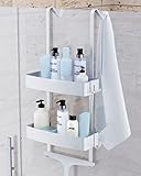 QUALISH® Duschablage zum Hängen - Besonders einfache Montage ohne Bohren - Duschregal zum Hängen an die Duschwand - inkl. Glasschutz und zusätzliche Haken - Silber