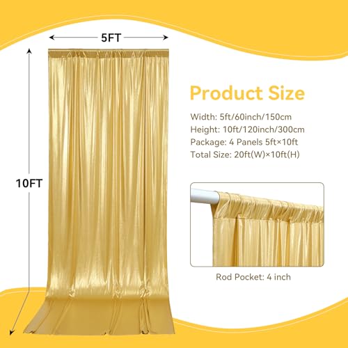 Image of 20ft x 10 ft Glitter Gold Backdrop Curtain for Parties, Wrinkle Free Non-See Through Not Fall-Off Sequin Gold Shimmer Photo Backdrop Drapes for Graduation Photography Background Cloth-4 Panels 5x10ft