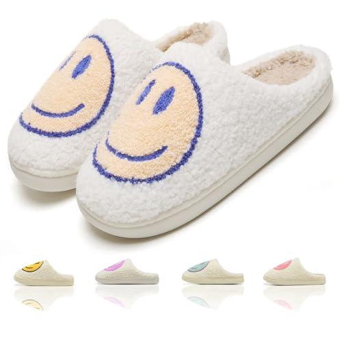 Image of Cute House Slippers for Women Men with Memory Foam Retro Happy Face Cozy Shoes