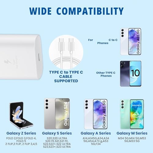 Image of 25W Super Fast Charging Adapter with 1M USB-C Cable | PD 3.0 PPS Wall Charger | Compatible with Galaxy S25 /S24 /S23 /S22, A56 /A55 /A35, Tab S10 Ultra /S10+, M & F Series Phones - White
