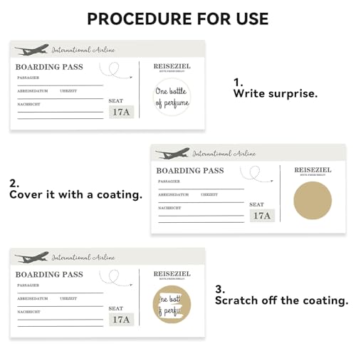 WJWINER 6 Stück Gutschein zum Selber Ausfüllen mit Rubbelaufkleber, Flugticket Geschenk, Personalisierbarer Gutschein, Flugticket Geschenk, Geschenk Idee für Freundin, Mama, Kind